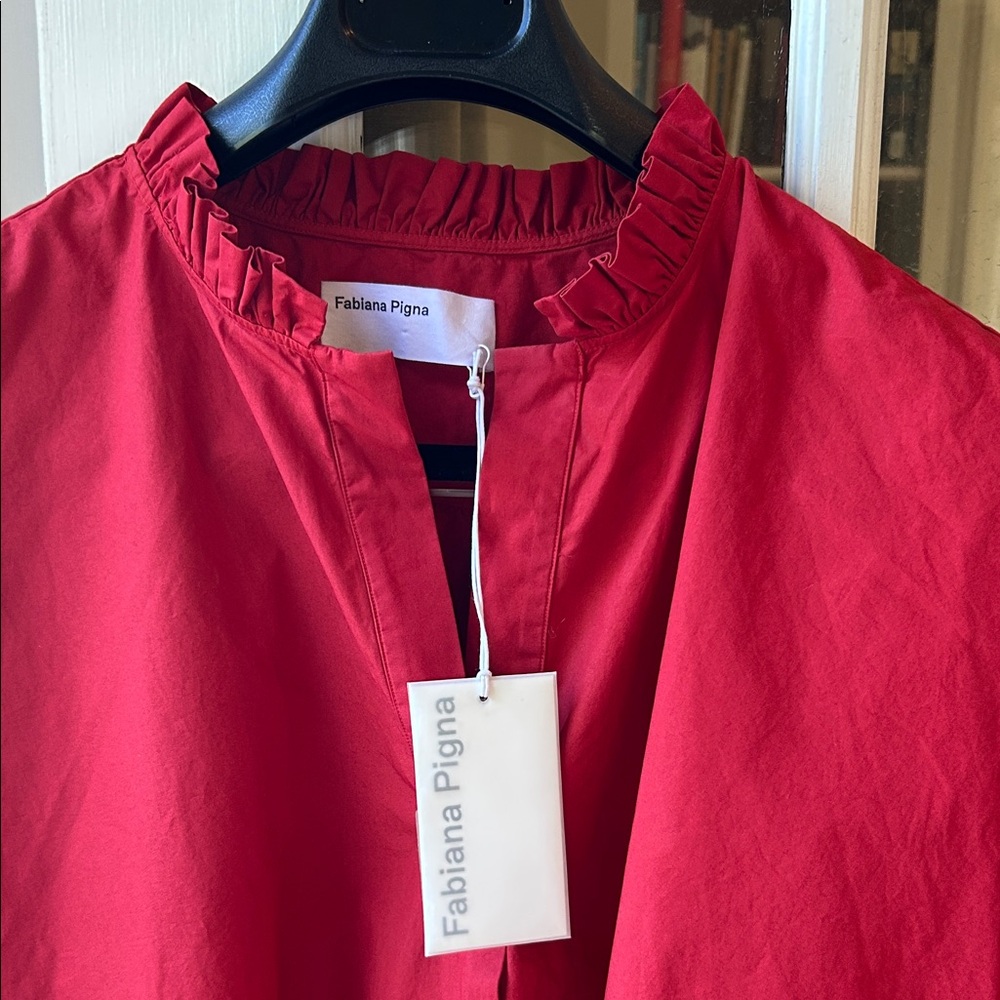 Red Ruffle Collar Blouse